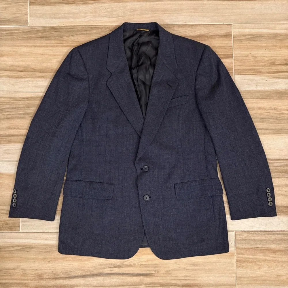Vtg 80s Christian Dior Saks Fifth Avenue Suit Jacket Blazer Navy Charcoal 40R